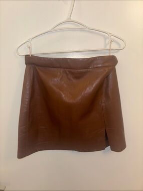 Wilfred Brown Faux Leather Mini Skirt with Side Slit
